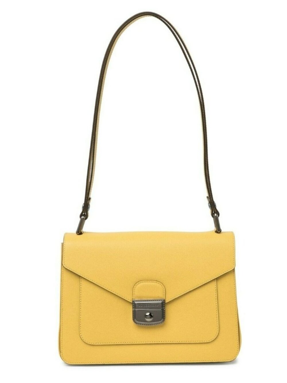 LONGCHAMP Le Pliage Heritage Saffiano Leather Shoulder Bag Purse Mimosa Yellow